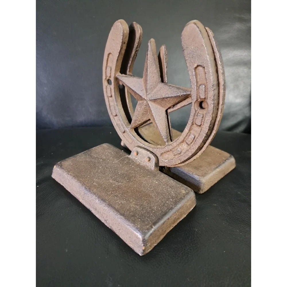 Vintage Cast Iron Texas Star In‎ Horseshoe Bookend Set Of 2